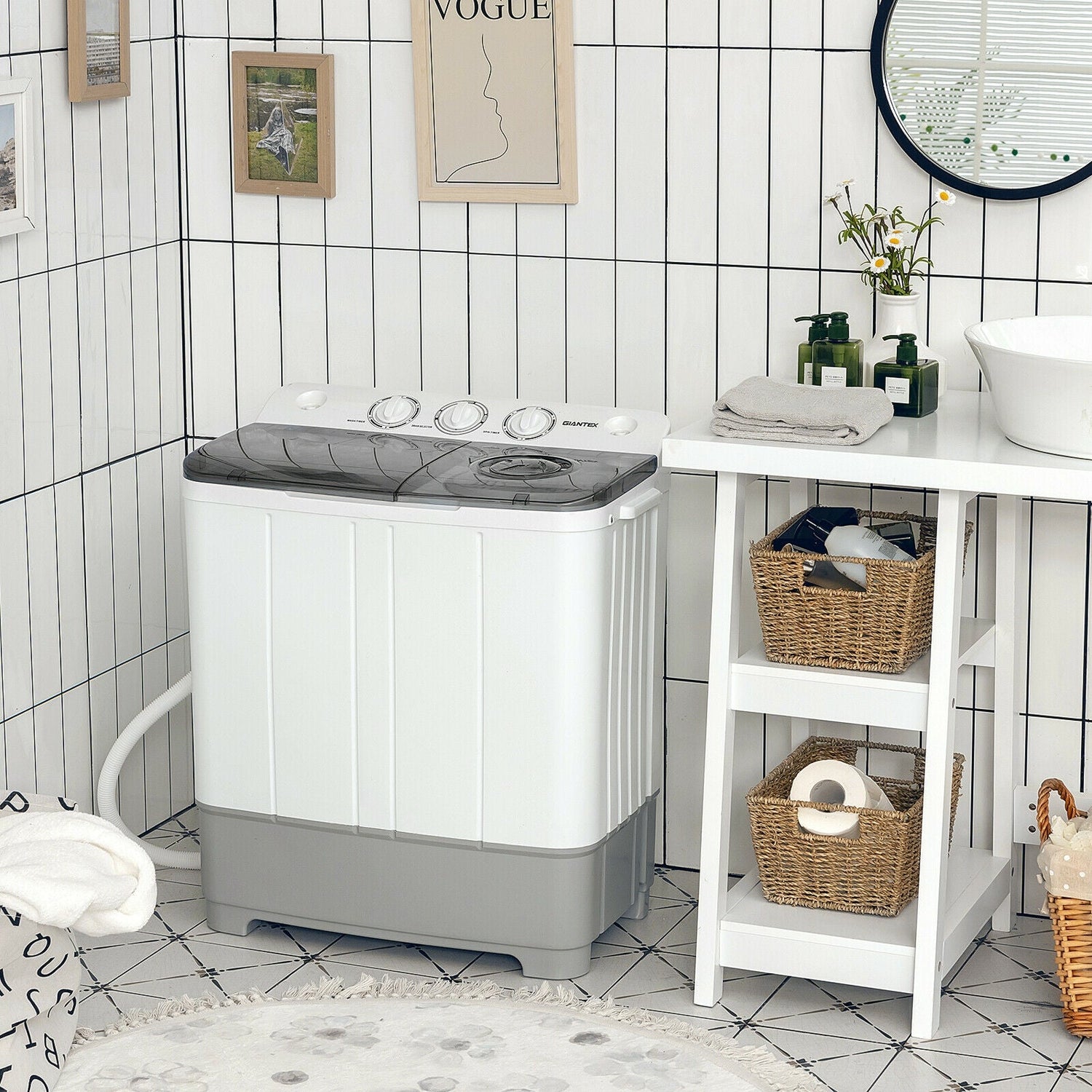 2-in-1 Portable 22lbs Capacity Washing Machine with Timer Control