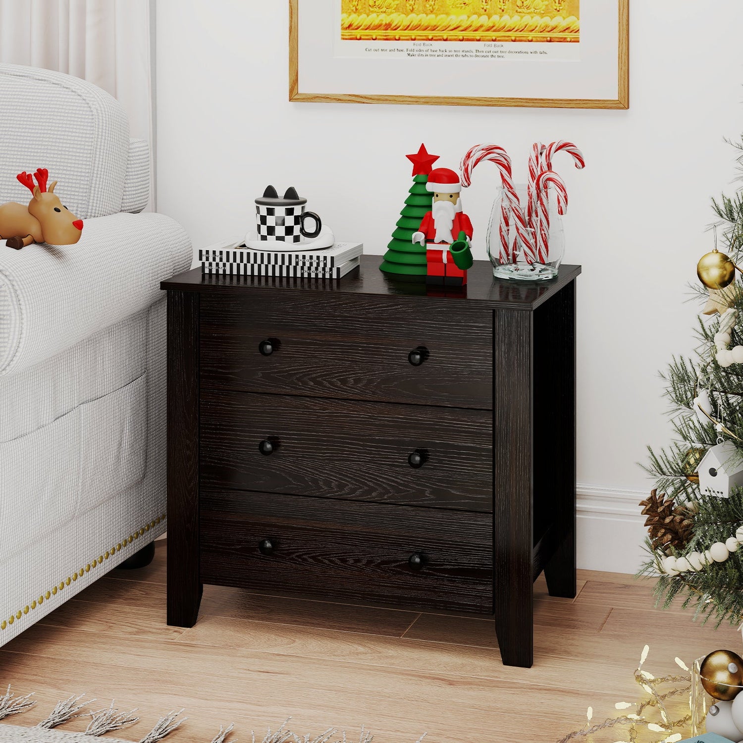 3-Drawer Dresser Wide Chest of Drawers Modern Large Nightstand Closet Storage Organizer-Dark Brown