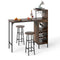 3 Piece Bar Table and Chairs Set with 6-Bottle Wine Rack-Brown