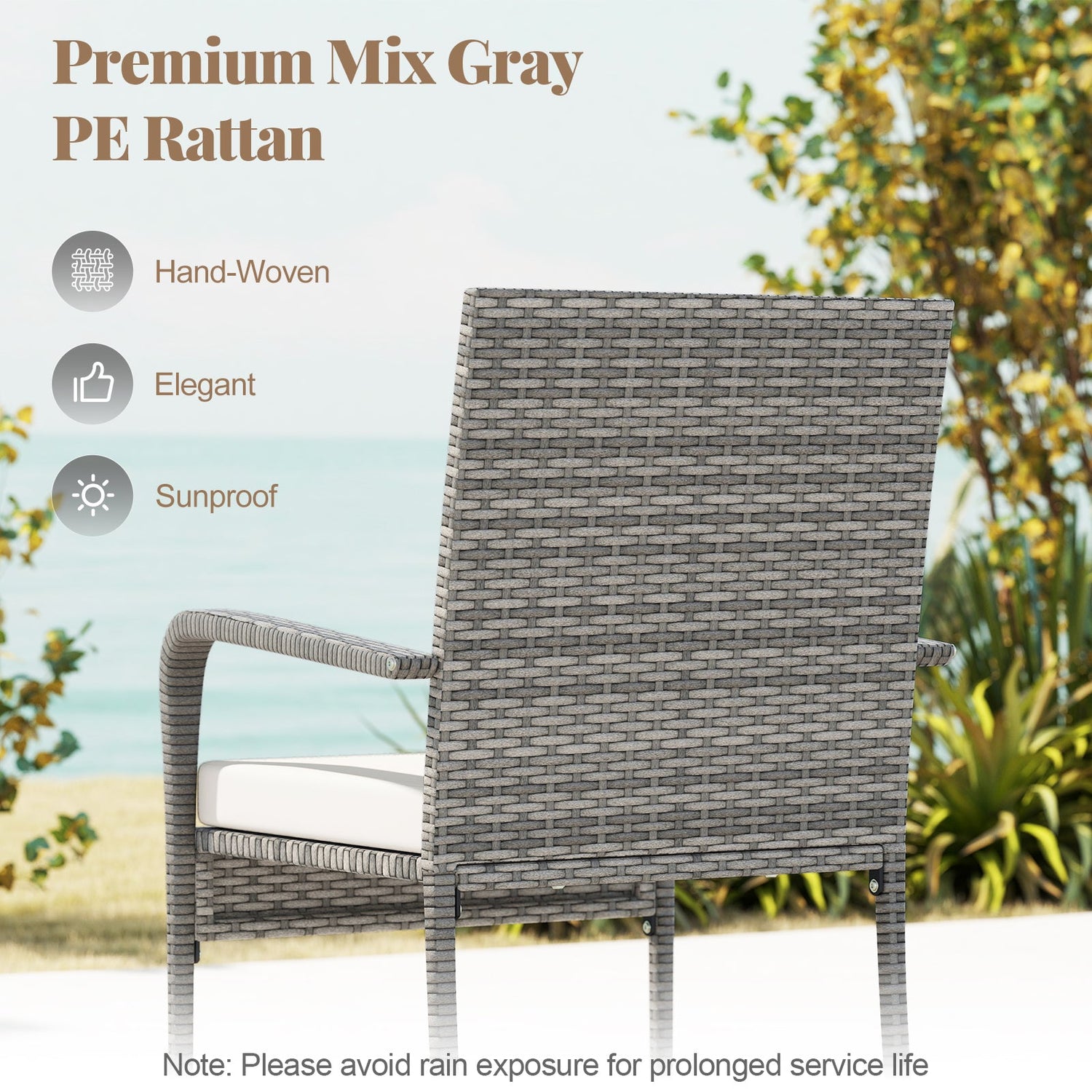 3 Piece Patio Furniture Set with Seat Cushions and Tempered Glass Tabletop for Balcony