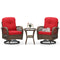 3 Piece Patio Swivel Rocker Set with Tempered Glass Side Table and Thick Cushions