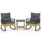 3 Pieces Outdoor Rattan Rocking Chairs Set with 2-Tier Side Table for Garden Backyard