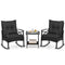 3 Pieces Outdoor Rattan Rocking Chairs Set with 2-Tier Side Table for Garden Backyard