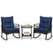 3 Pieces Outdoor Rattan Rocking Chairs Set with 2-Tier Side Table for Garden Backyard