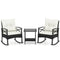 3 Pieces Outdoor Rattan Rocking Chairs Set with 2-Tier Side Table for Garden Backyard