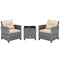 3 Pieces Outdoor Wicker Conversation Set with Tempered Glass Tabletop