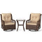3 Pieces Patio Furniture Set PE Wicker Swivel Glider Chairs with 2-Tier Side Table and Cushions