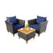 3 Pieces Patio Rattan Bistro Furniture Set with Wooden Table Top