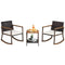 3 Pieces Rattan Rocking Bistro Set with Coffee Table and Cushions