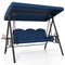 3-Seat Patio Swing Chair Porch Swing with Adjustable Canopy Thickened Cushions Pillow and Foldable Side Trays