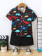 Baby Short Sleeve Shorts Cardigan Two-piece Set Animal Dinosaur Print