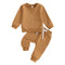 Solid Color Boy Letter Printed Round Neck Long Sleeve Trousers Suit