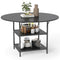 47 Inch Round Dining Table for 4-6 People Large Kitchen Table with 2-Tier Storage Shelves