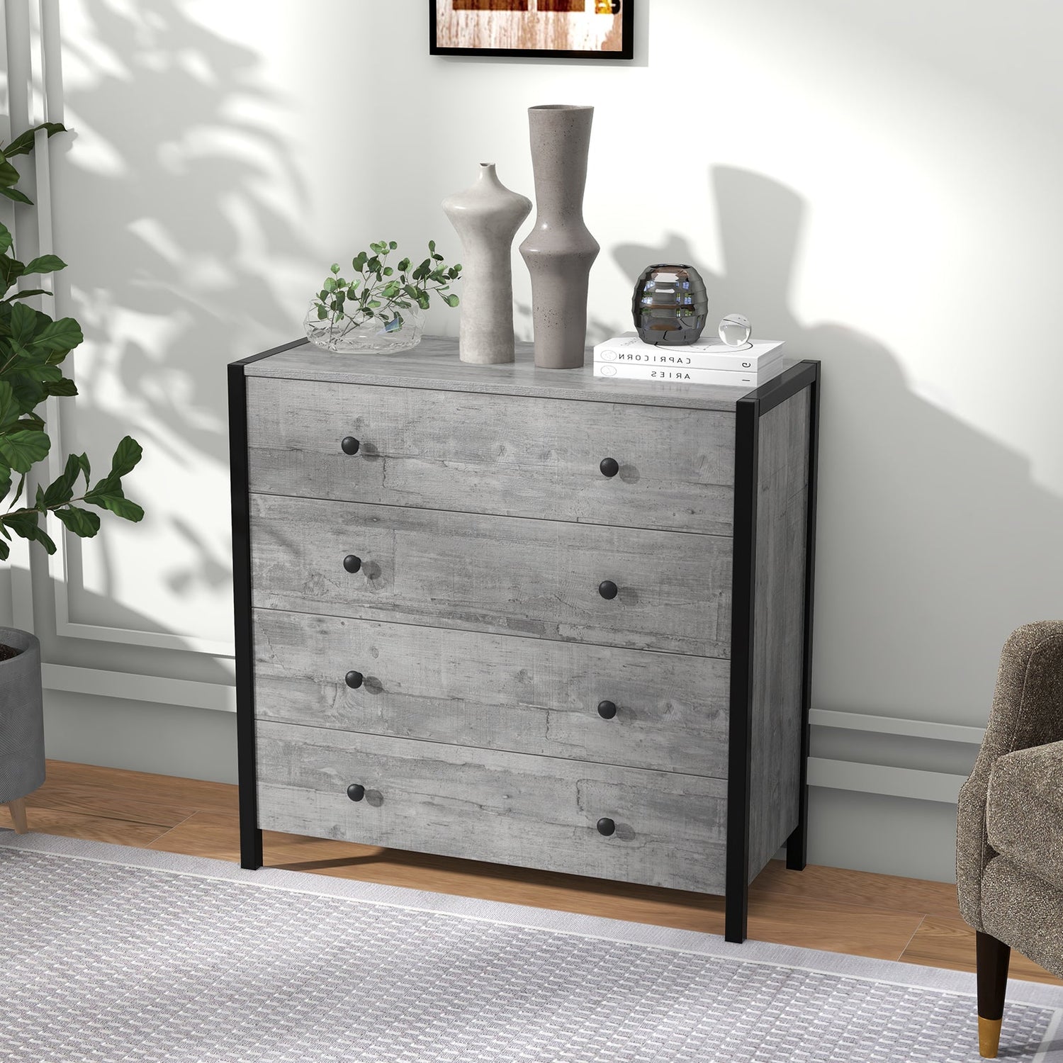 4-Drawer Dresser Modern Wooden Chest of Drawers for Bedroom Living Room