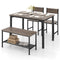 4 Pieces Rustic Dining Table Set with 2 Chairs and Bench