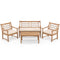 4 Piece Wood Patio Furniture with Armchairs Loveseat and Coffee Table