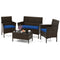 4 Piece Patio Rattan Conversation Set with Cozy Seat Cushions
