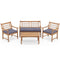4 Piece Wood Patio Furniture with Armchairs Loveseat and Coffee Table