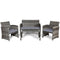 4 Pieces Patio Rattan Furniture Set with Glass Table and Loveseat-Gray