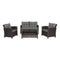 4 Pieces Patio Rattan Conversation Furniture Set with Glass Top Coffee Table-Gray