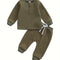 Toddler Thicken Waffle Clothes Set Boy Girls Buttons Round