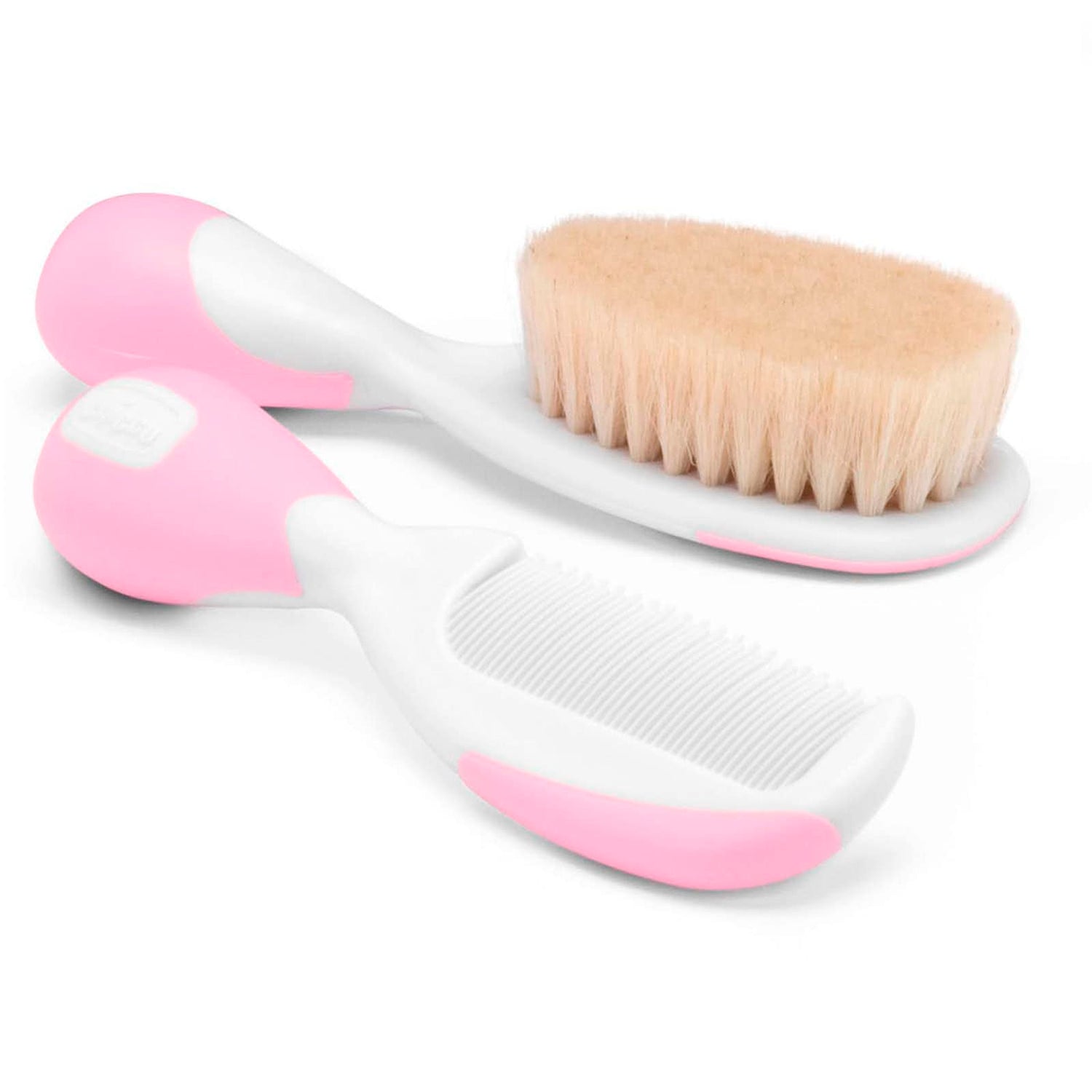 Chicco Baby Hair Brush and Comb Set for Newborns - Gentle Natural Bristle Brush and Safe Round-Tipped Comb for Infant Hair Care