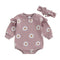 Printed Flounced Sleeve Romper Headscarf