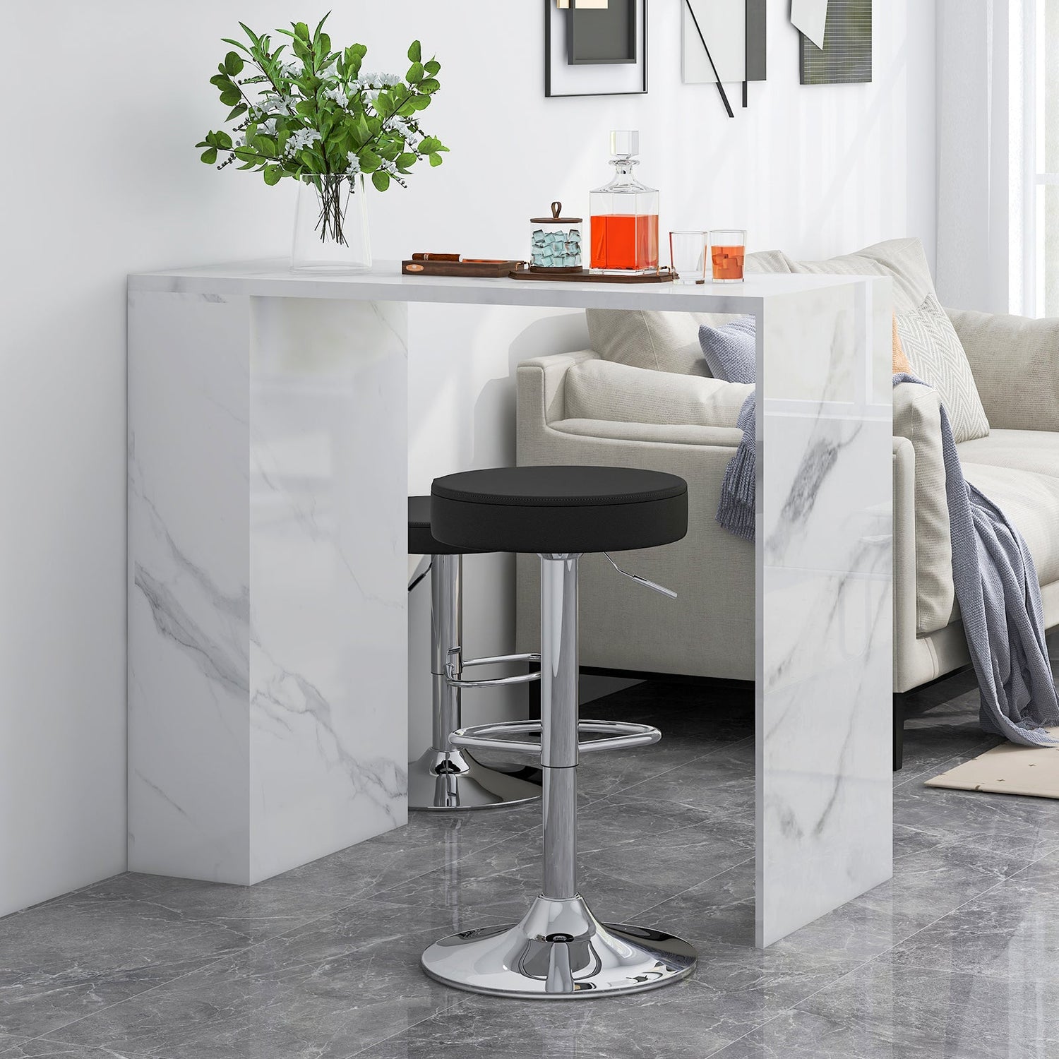 1 PC Round Bar Stool Adjustable Swivel Pub Chair