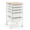 5-Drawer Rolling Storage Cart Mobile Utility Organizer with Wooden Tabletop and Lockable Wheels-White