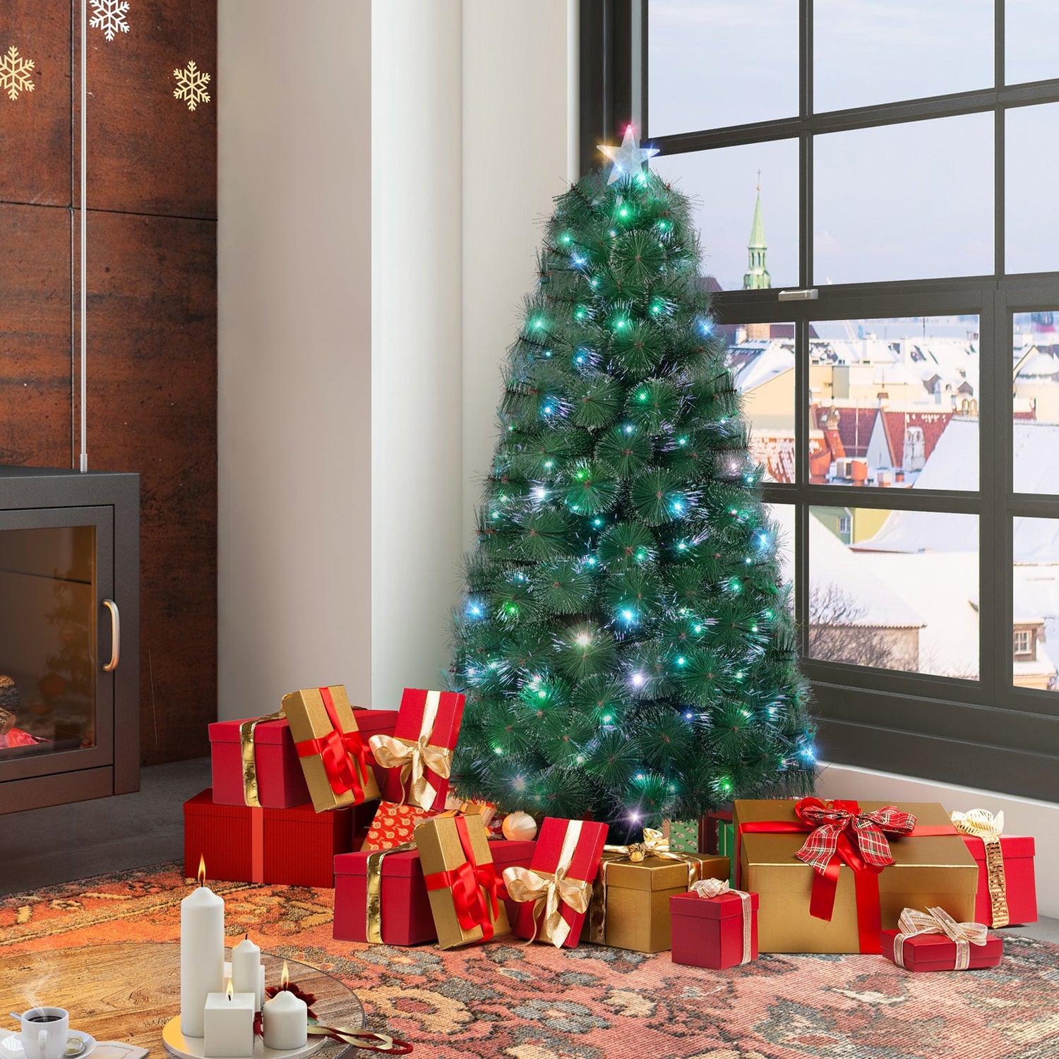 5/6/7 FT Pre-Lit Fiber Optic Christmas Tree with 148/185/226 Multi-Color LED Lights and Top Star Light