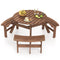 6-Person Round Picnic Table Set with 3 Built-in Benches and Umbrella Hole