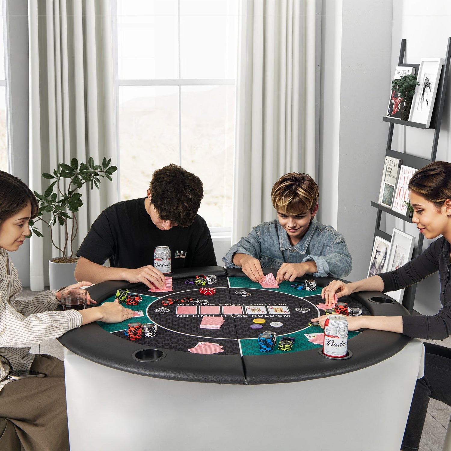 Portable 48 Inch 6-Player Foldable Poker Table Top Round Game Mat-Green