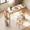 60 Inch Dining Table and 2 Upholstered Barstools with Faux Marble Tabletop