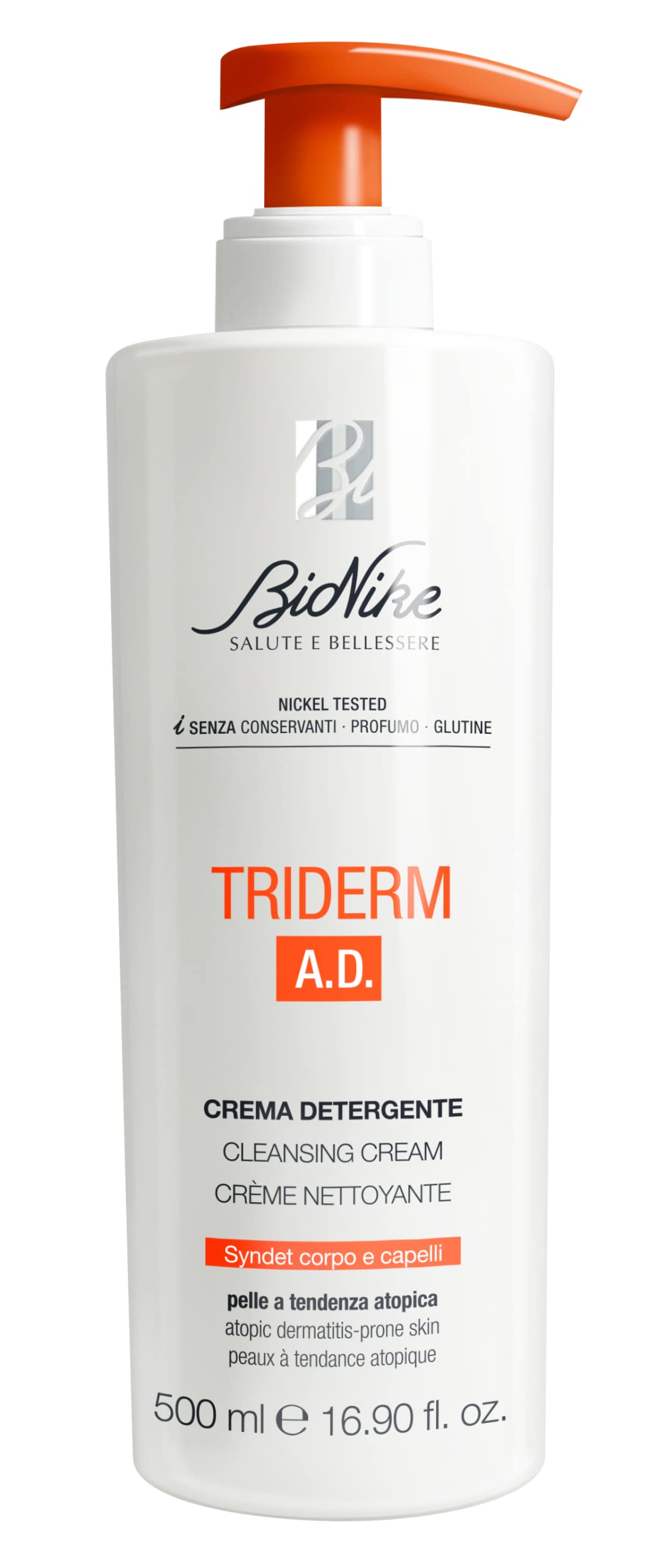 BioNike Triderm AD Cleansing Cream - Gentle Shampoo and Body Wash for Sensitive Skin, Moisturizing Cleanser, 16.91 fl oz