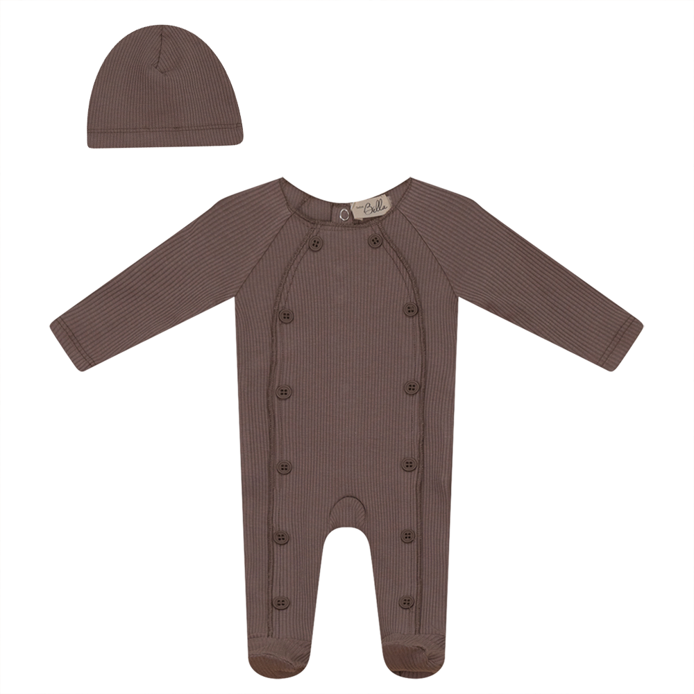 Ribbed Onesie With Fake Button Closure
