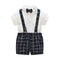 Children's Short-sleeved Knitted One-piece Romper Sheath Romper Plaid Suspender Pants