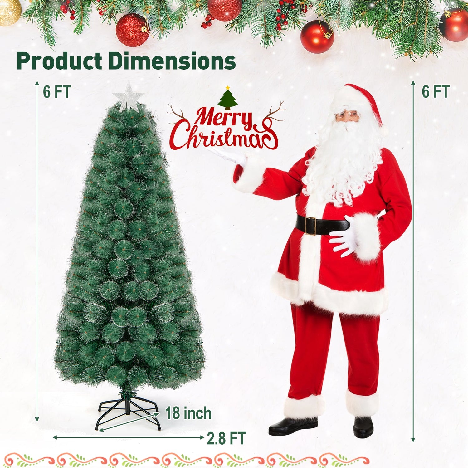5/6/7 FT Pre-Lit Fiber Optic Christmas Tree with 148/185/226 Multi-Color LED Lights and Top Star Light