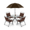 6 Pieces Patio Dining Set Folding Chairs Glass Table Tilt Umbrella for Garden