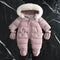Fleece-lined Thick Large Fur Hooded Baby Jumpsuit