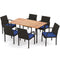 7 Pieces Outdoor Dining Set Acacia Wood Table with Umbrella Hole and Cushions