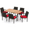 7 Pieces Outdoor Dining Set Acacia Wood Table with Umbrella Hole and Cushions