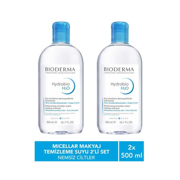 Bioderma Hydrabio H2O Micellar Water for Hydration and Makeup Removal, Fragrance-Free Skincare, 2x500ml