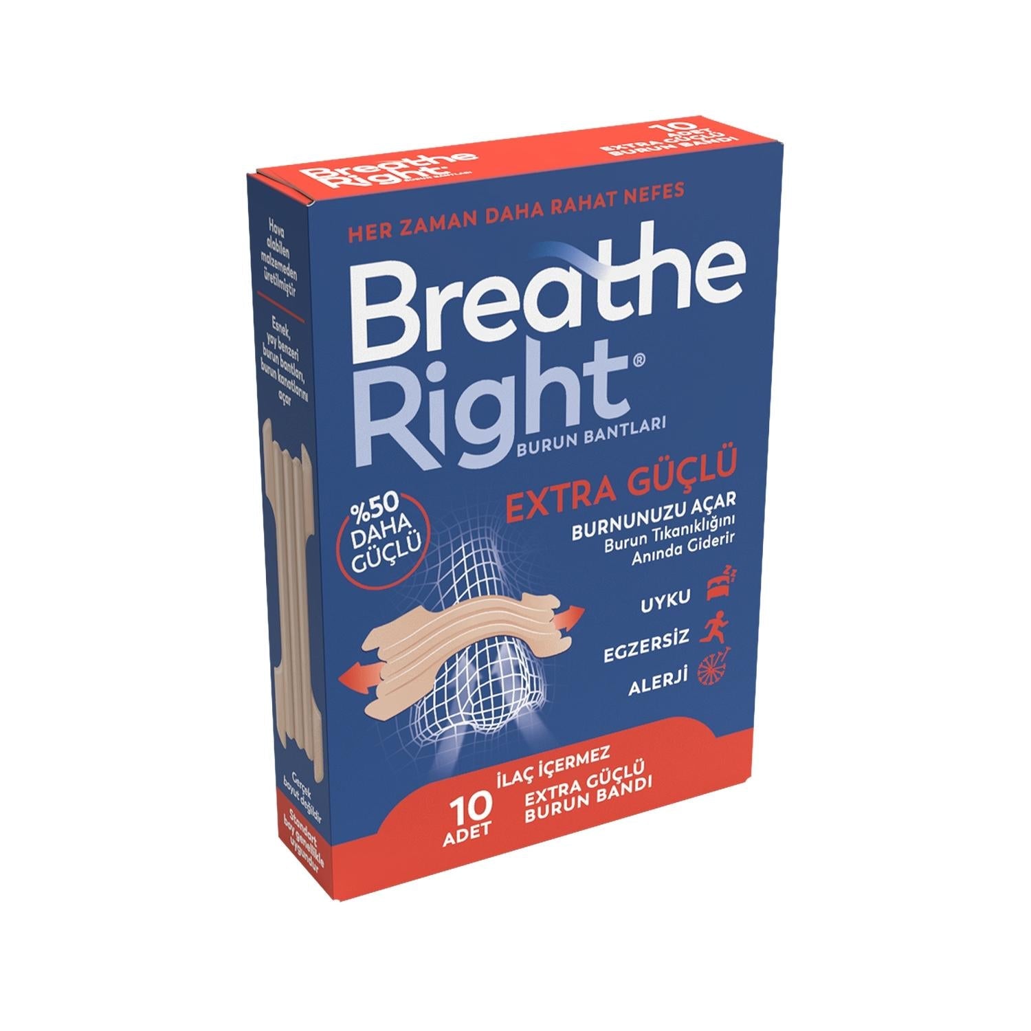 Breathe Right Extra Strength Nasal Strips for Improved Breathing - 10 Count - Snoring Relief and Better Sleep