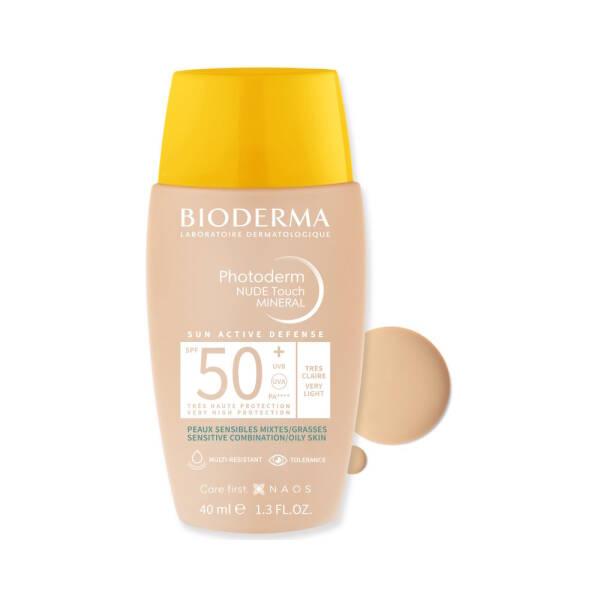 Bioderma Photoderm Nude Very Light SPF50+ Tinted Sunscreen Cream for Oily Skin - Mineral, Non-Comedogenic, 1.35 fl oz