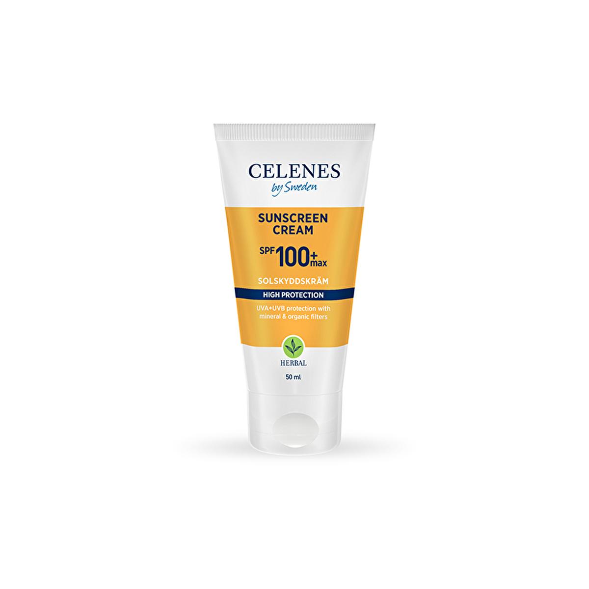 Celenes Herbal Sunscreen SPF 100+ Max: Ultimate UVA/UVB Protection, Mineral & Organic Filters, Fragrance-Free, Sun Damage Repair Cream