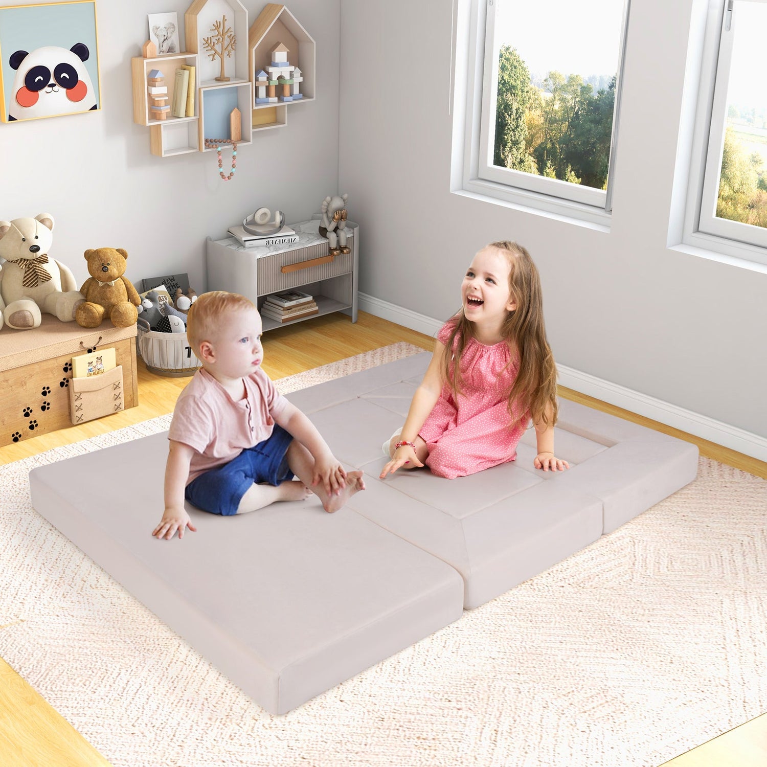 9-Piece Climb and Crawl Foam and Floor Playset with Breathable Suede Fabric