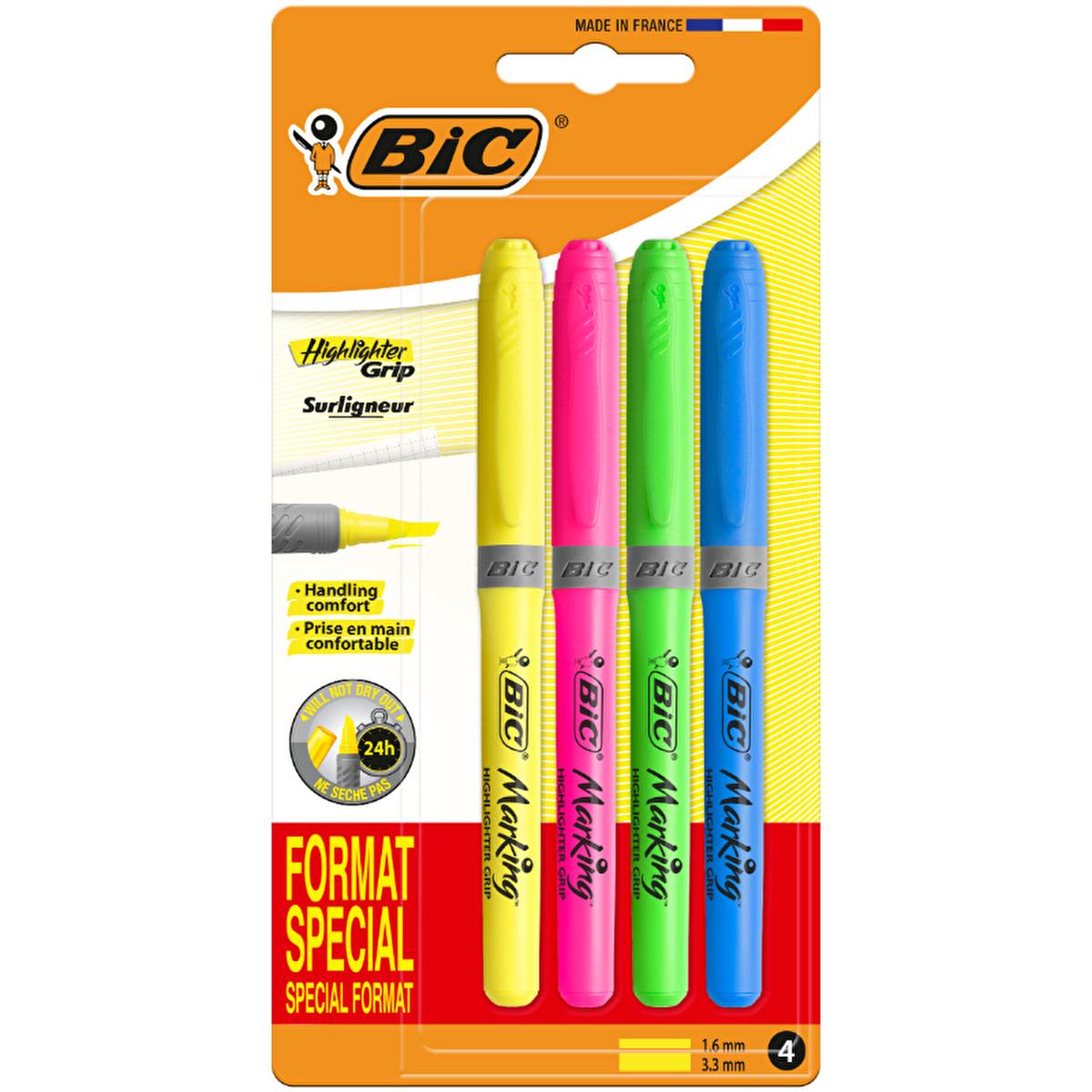 BIC Highlighter Grip - Ergonomic Phosphorescent Highlighter Pens for Comfortable Highlighting