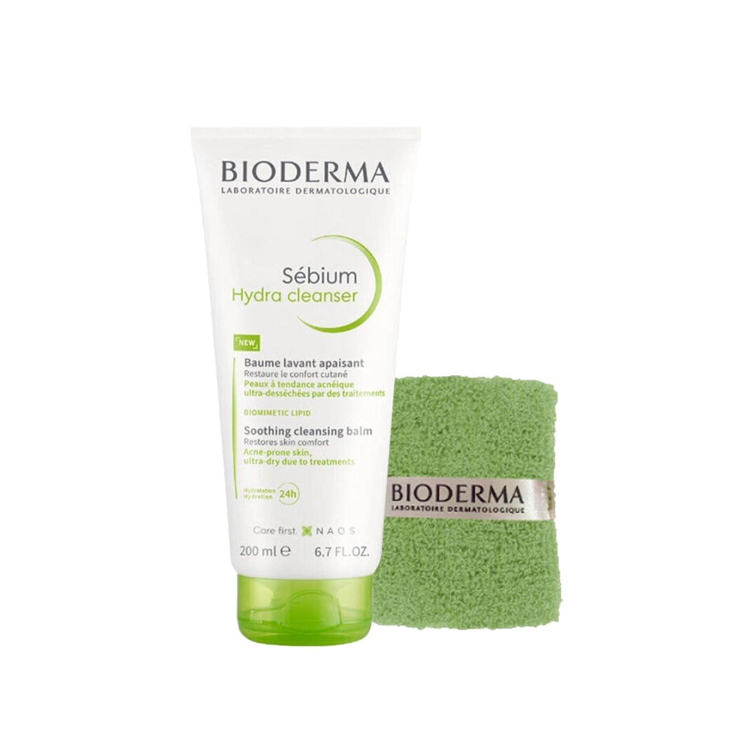 Bioderma Sebium Hydra Cleanser and Towel Set - Moisturizing Cleanser for Sensitive Skin