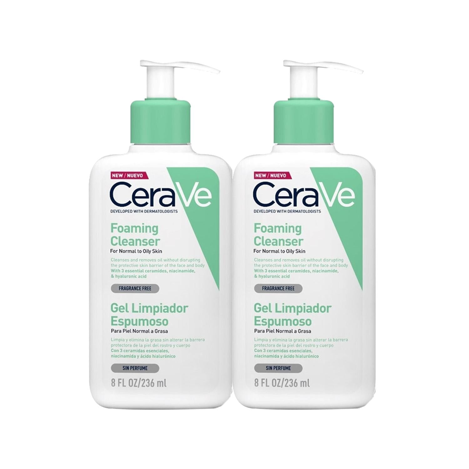 CeraVe Foaming Cleanser - Gentle, Dermatologist-Recommended Facial Cleanser for Sensitive Skin, 2 x 236 ml