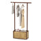 Bamboo Clothes Rack with Rattan Storage Basket and Wheels